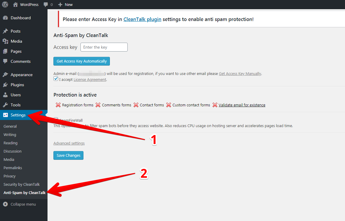 CleanTalk settings Anti-Spam