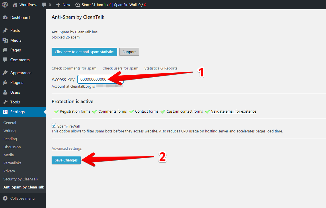 WordPress Anti-Spam plugin options