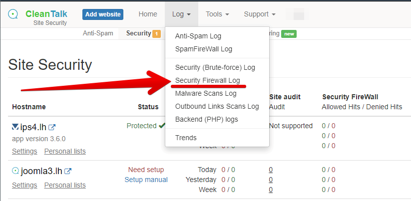 CleanTalk Site Security FireWall log